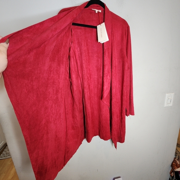 NWT Solitaire Faux Suede Red Cardigan Stretch Open Front Drape Size XL - Picture 10 of 14